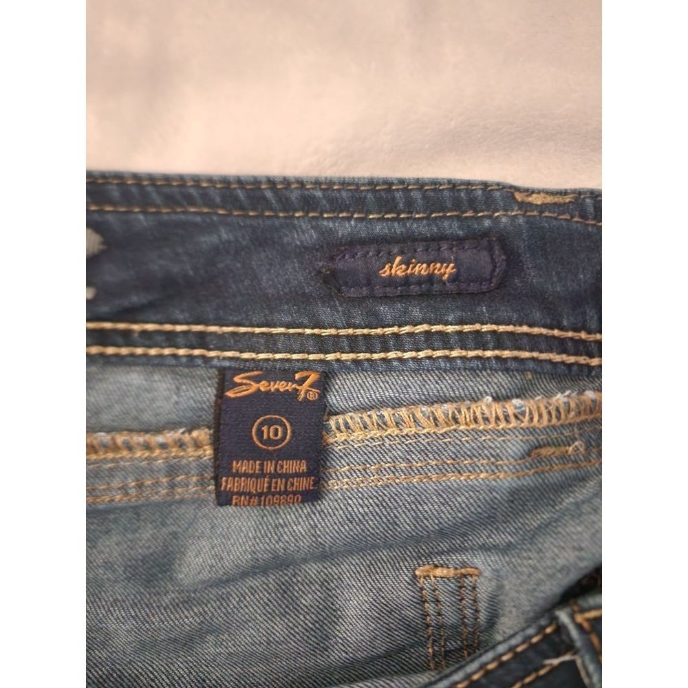Seven7 Women's Dark Wash Mid Rise Cotton-Blend Skinny Jeans Size 10 - Picture 8 of 14